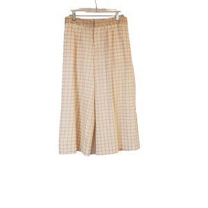 Elevenses Linen blend wide leg pants size 8 cream checkered‎ embroidered cropped